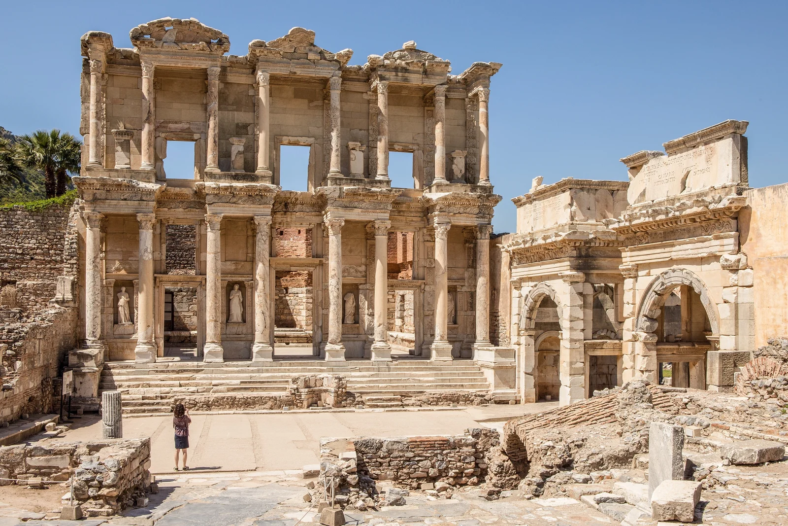 The two-storey marble façade of the Library of Celsus at Ephesus