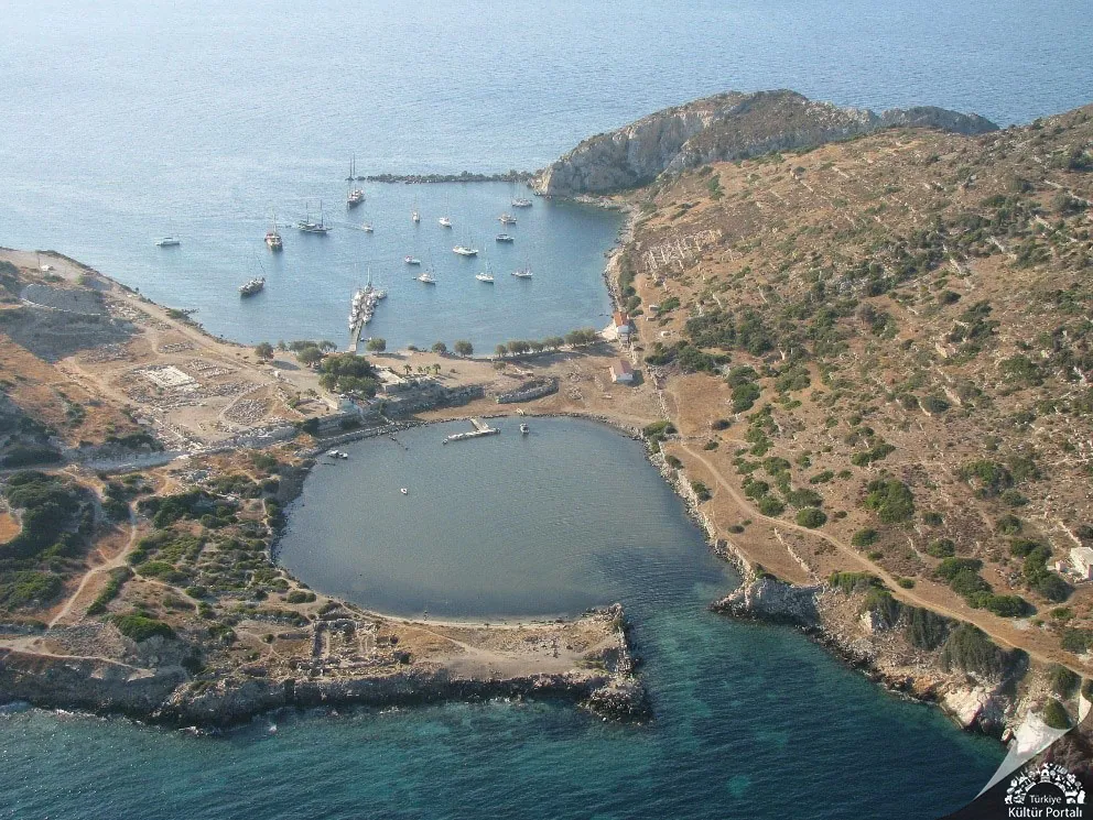 Ruins of ancient Knidos on the headland at the tip of the Datça peninsula at sunset