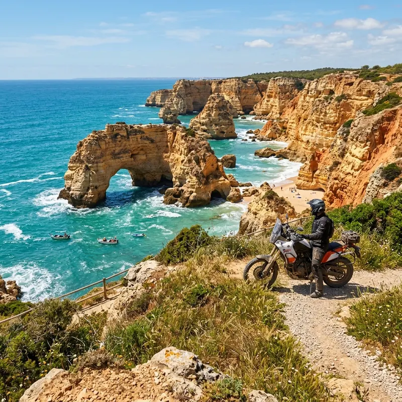 Stunning orange rock arches and turquoise Atlantic waters along the Algarve coast in Portugal