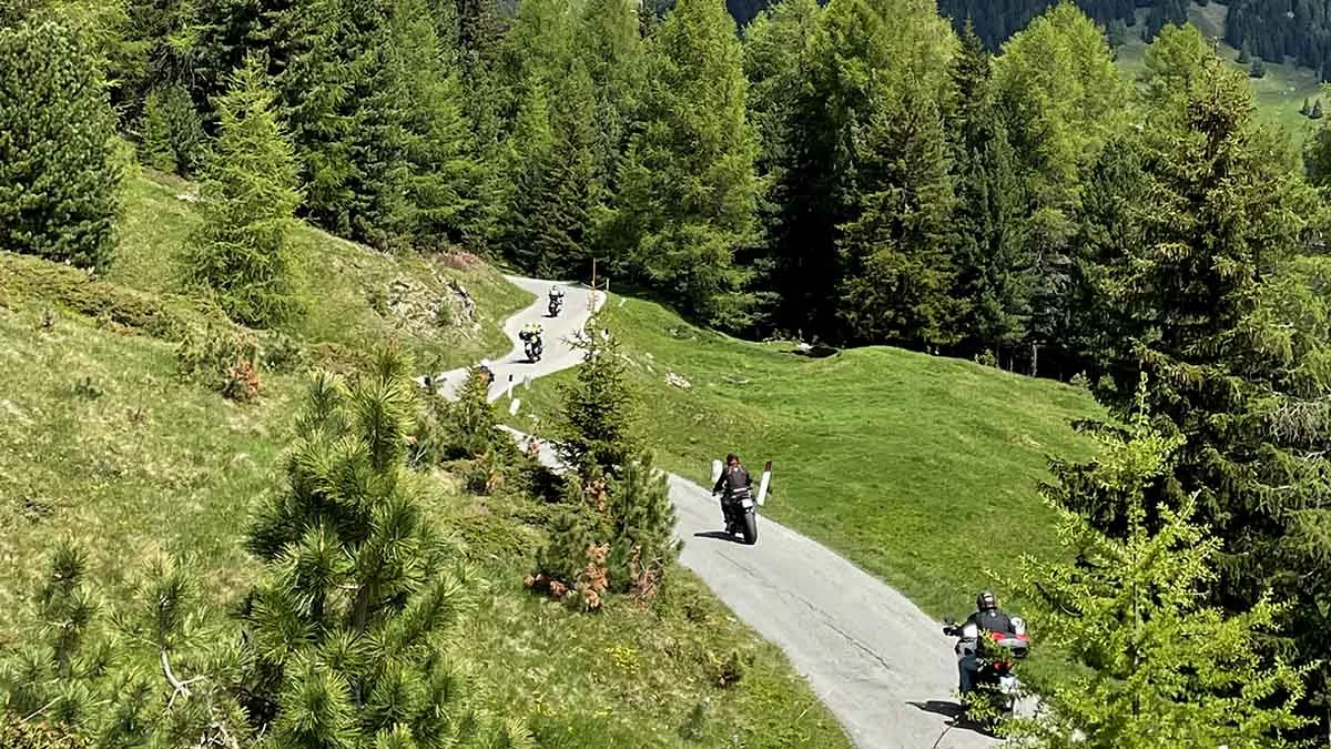 Narrow, guardrail-free Gavia Pass road in the Italian Alps