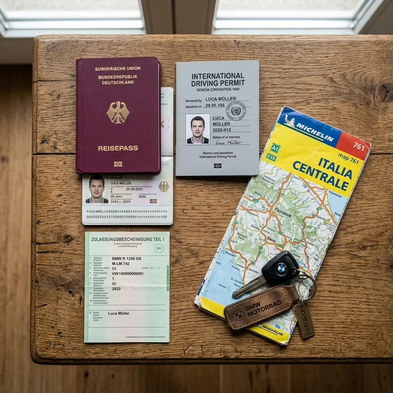 Required travel documents passport and map for European motorcycle border crossings