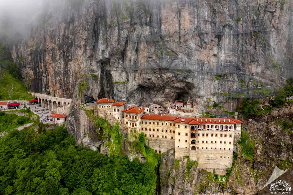 Sumela Monastery built into a vertical cliff face inland from Trabzon