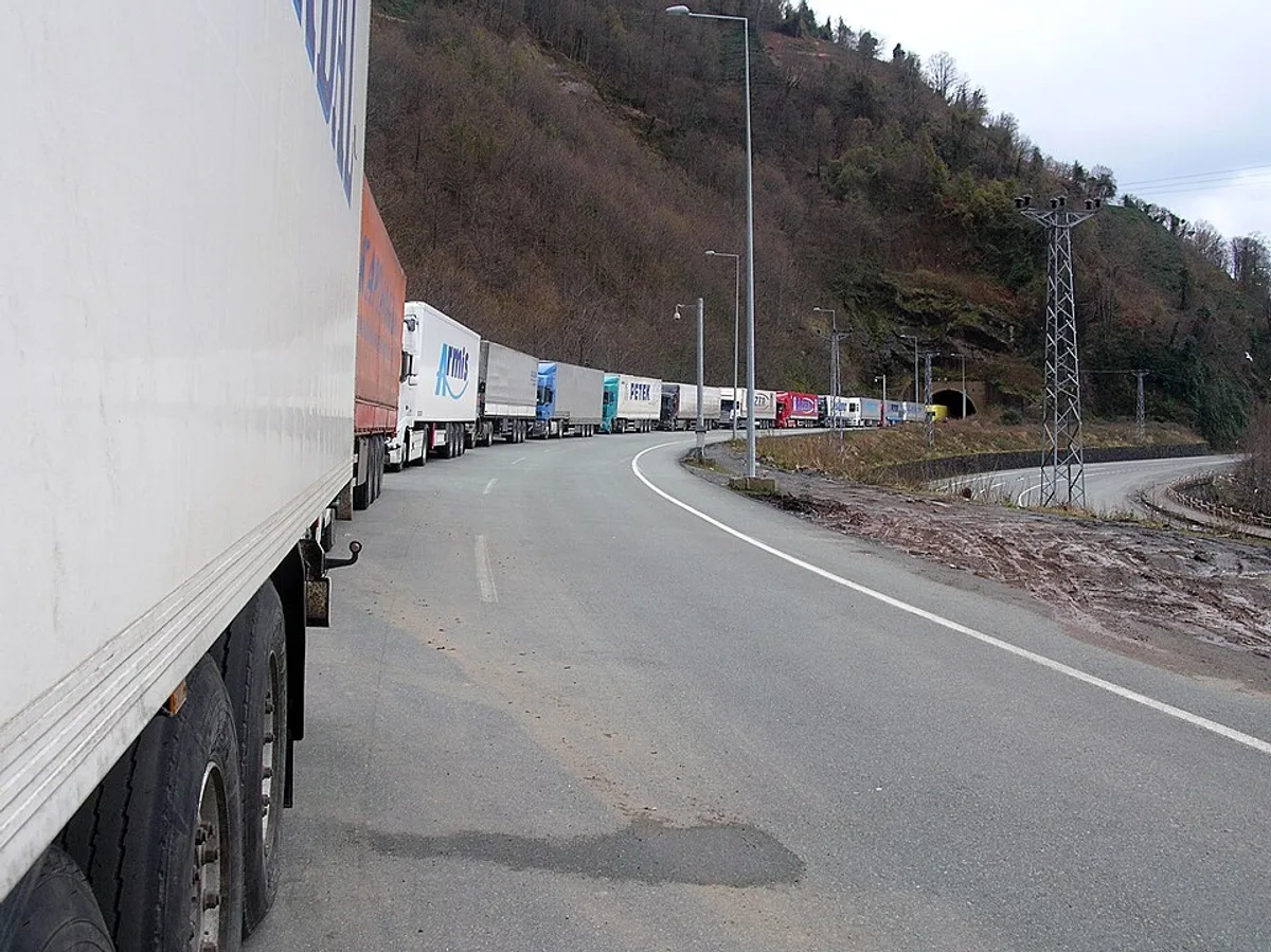 The Sarp border crossing between Turkey and Georgia on the Black Sea coast with vehicle queues