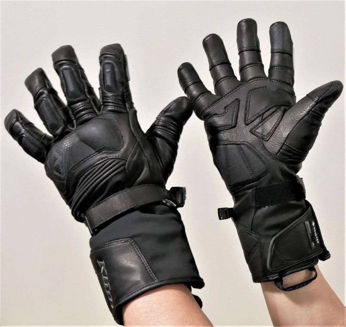 Klim Badlands GTX Long gauntlet glove on an adventure motorcycle in cold wet conditions