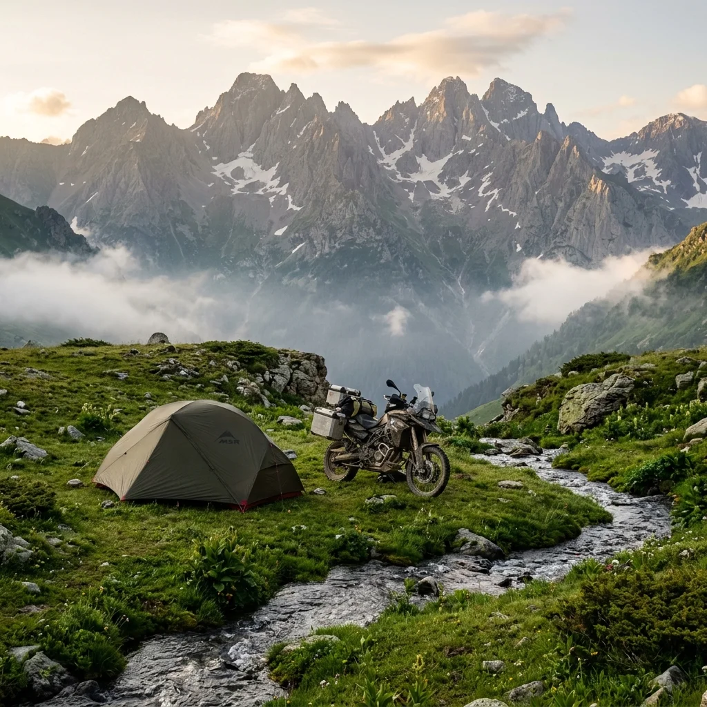 wild camping Kackar mountains Turkey high plateau tent motorcycle