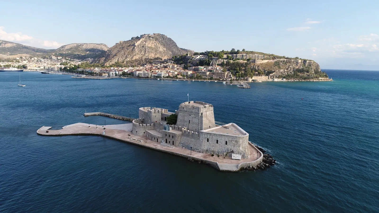 Nafplio old town and the Bourtzi castle in its harbour