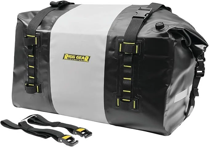 Nelson-Rigg Hurricane Dry Duffle 40L, a welded PVC motorcycle duffel with Rigg Straps mounting