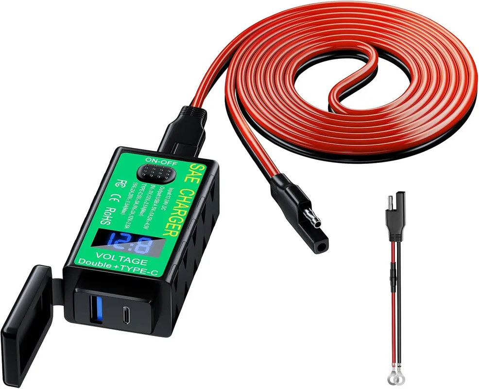 YONHAN SAE to USB-C motorcycle charger with voltmeter