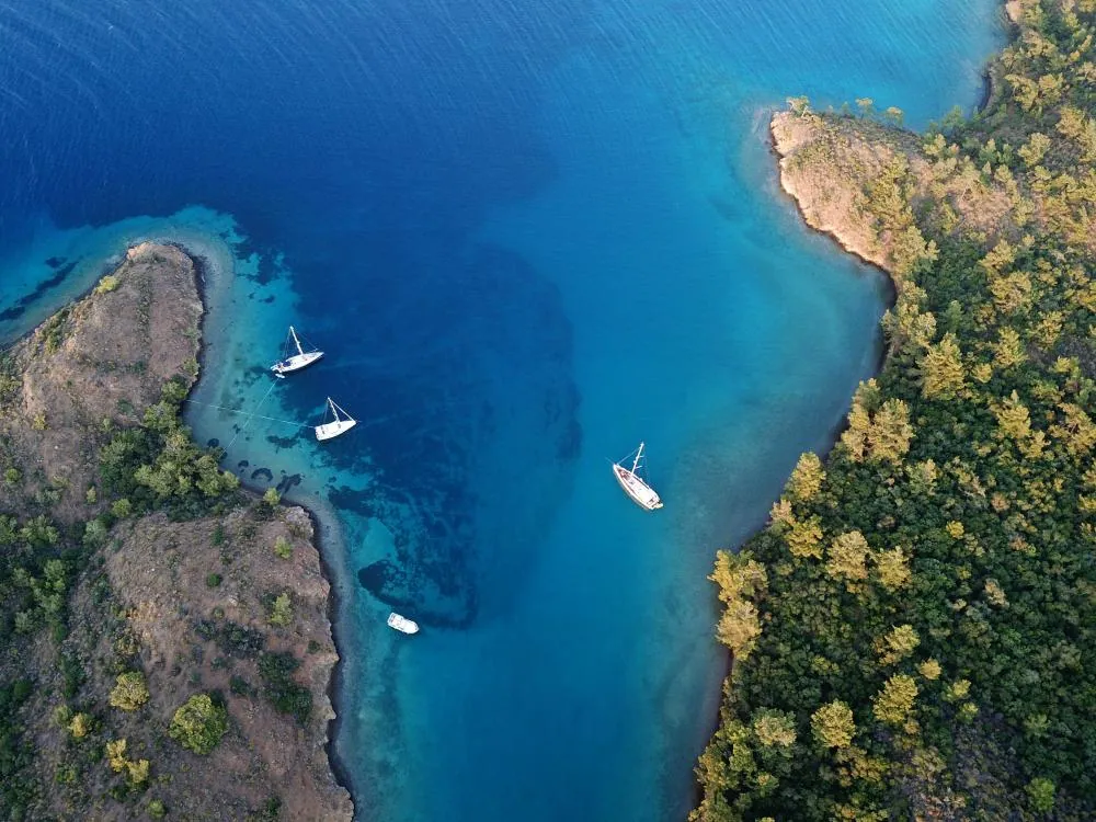 Small private cove on the Gökova gulf reached by an offroad trail