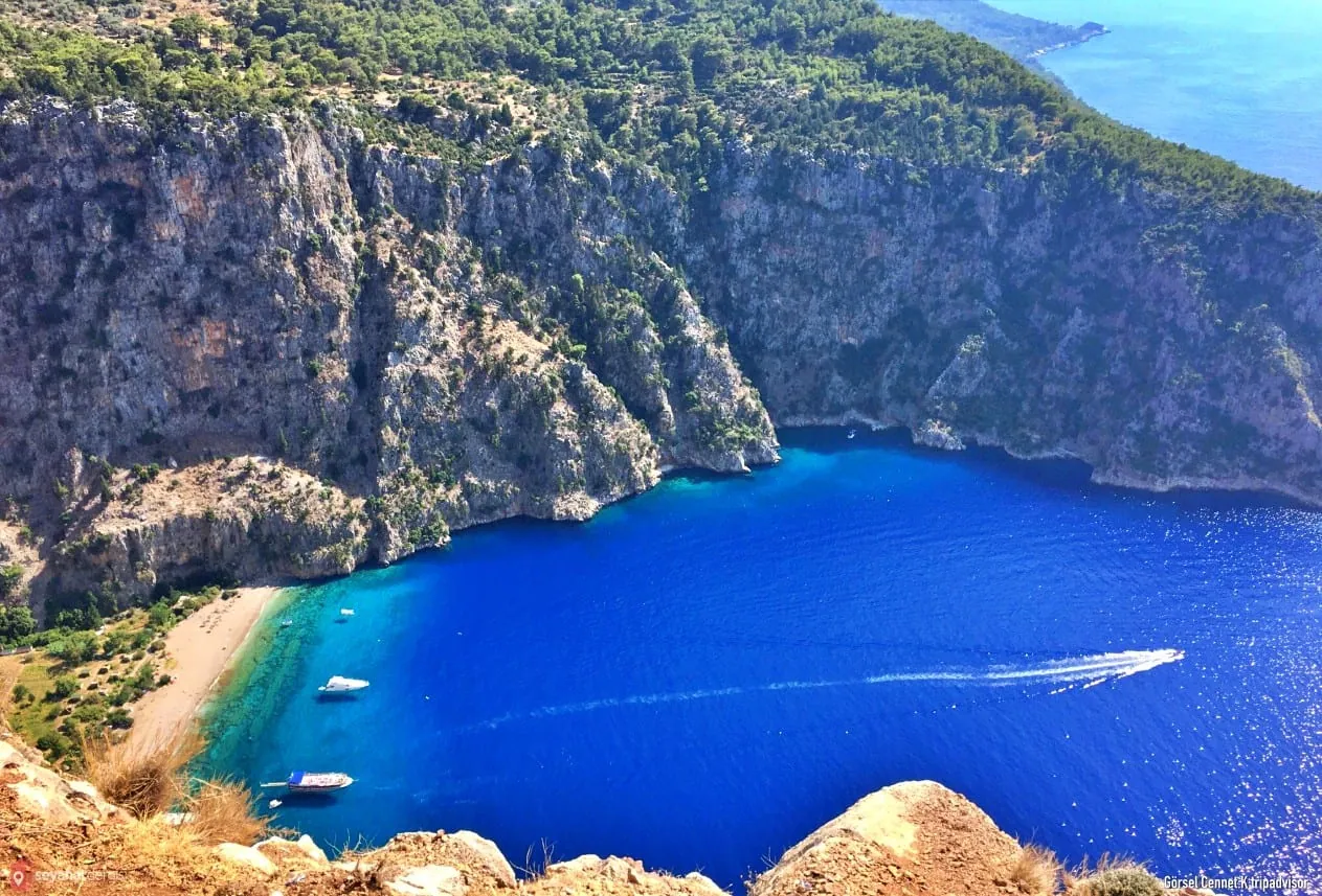 Butterfly Valley canyon and beach seen from the Faralya clifftop